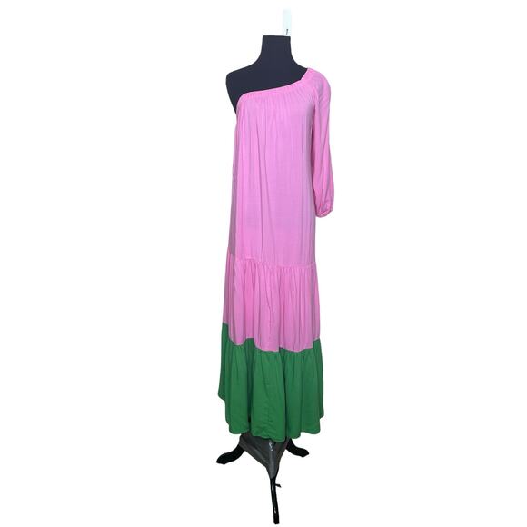 Scoop pink green one shoulder tiered maxi dress size XS - Picture 11 of 15